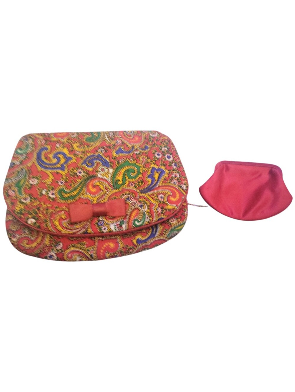 Vintage 60's Red Paisley Fold Over Clutch Purse With Attached Coin Purse - Picture 2 of 9